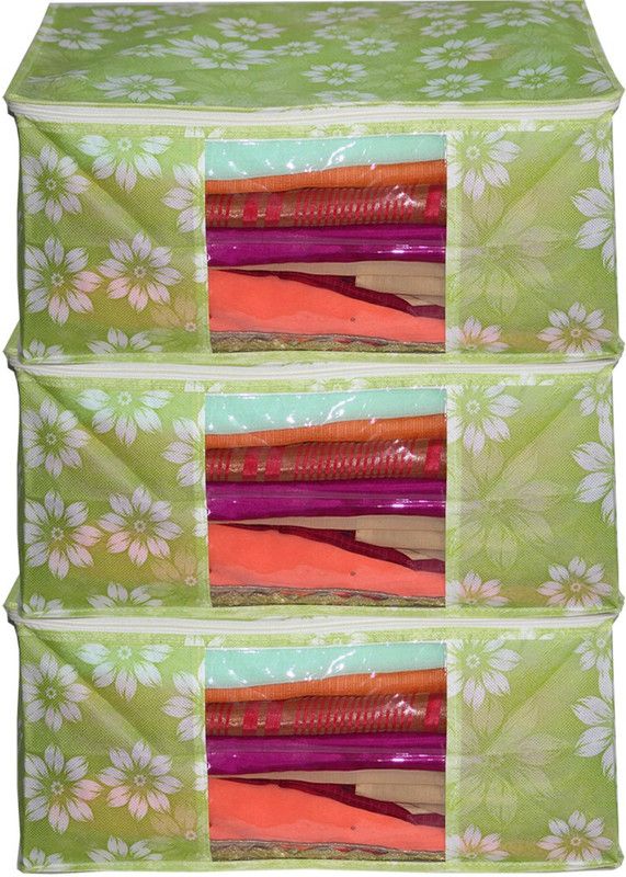 ROYALIMAGES AI_GF_03 Green Flower Saree cover Front Transparent Pack of 3 RI_GF_03 9IN/SAR/NET/RP/03p9781234568313  (Green)