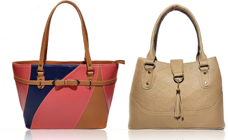 Women Pink, Khaki Shoulder Bag - Extra Spacious  (Pack of: 2)