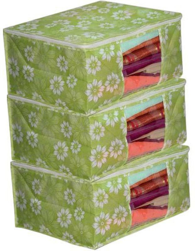 ROYALIMAGES net print Green Flower Saree cover Front Transparent Pack of 3 GB-NETP-3 9IN/SAR/NET/RP/03p9781234567924  (Green)