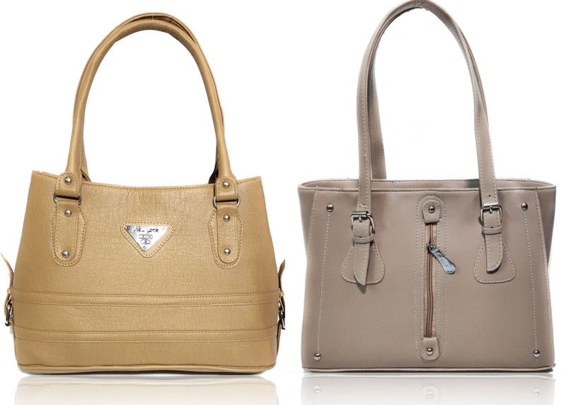 Women Khaki, Beige Hand-held Bag - Extra Spacious  (Pack of: 2)