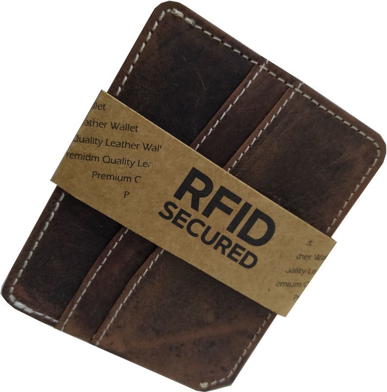 Men & Women Casual, Formal, Travel Brown Genuine Leather RFID Card Holder - Mini  (6 Card Slots)