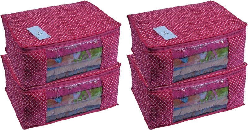 KUBER INDUSTRIES Polka Dots Cotton 6 Pcs Hathkadi Print Saree Cover (Pink) CTKTC1994 CTKTC01994  (Pink)