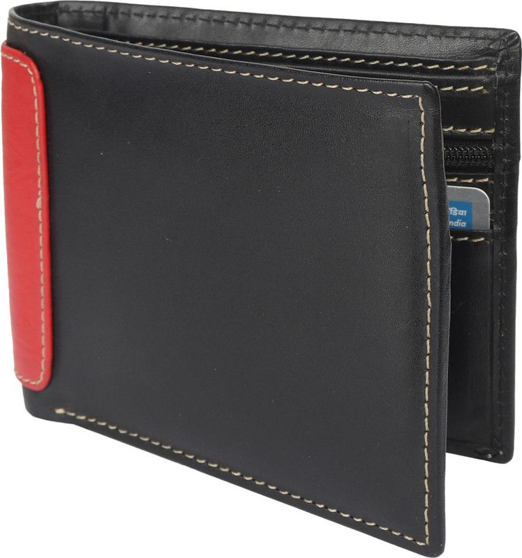 Men Black Genuine Leather Wallet - Mini  (4 Card Slots)