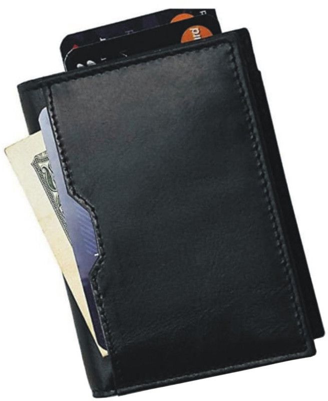 Men Black Genuine Leather RFID Card Holder - Mini  (7 Card Slots)