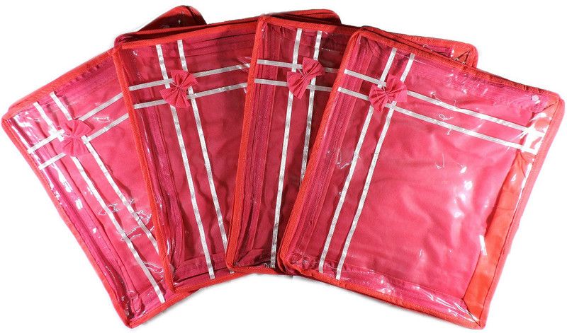 Global Wonders Garment Covers 2 Pair Sari Covers Transparent window Pink color 2 Pair Sari Covers Transparent window Pink color  (Pink, Transparent)