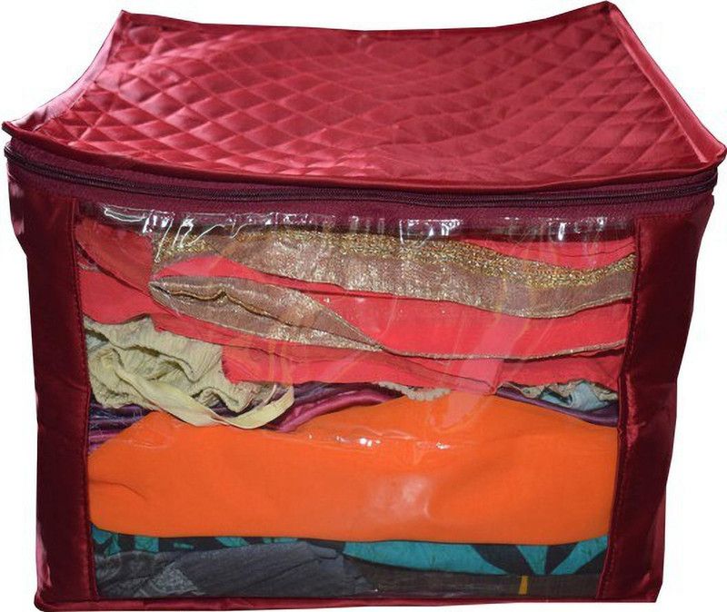 Aadhya Designer Extra Large 10 Inch Saree Cover Quilted Satin set of 1 Pcs Wedding Collection (Maroon)  (Marooon)