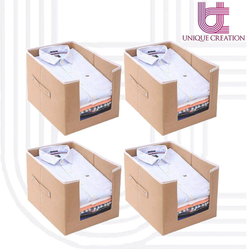 Shirts and Clothing Organizer / Shirt Cover Storage Box Foldable Shirt Organizer for Wardrobe / Garment Cover / { Pack Of 4, Beige }  (Beige)