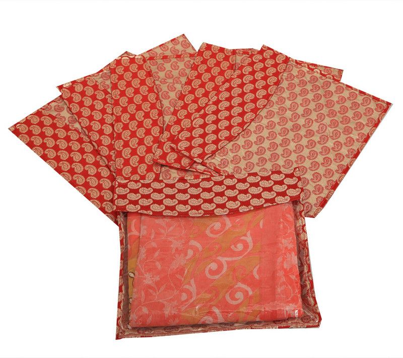 KUBER INDUSTRIES Designer " Brocade Saree Cover Pack of 6 Pcs KU00172  (Red)