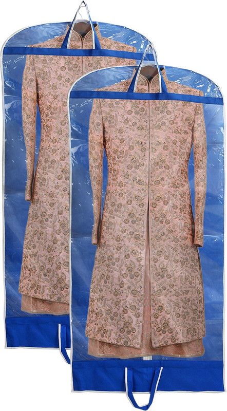 KUBER INDUSTRIES Sherwani Cover Non Woven Foldable Long Tranasparent Garment Cover for Sherwani, Coat, Kurti & More With Zipper- Pack of 2 (Blue)-47KM01265  (Blue)