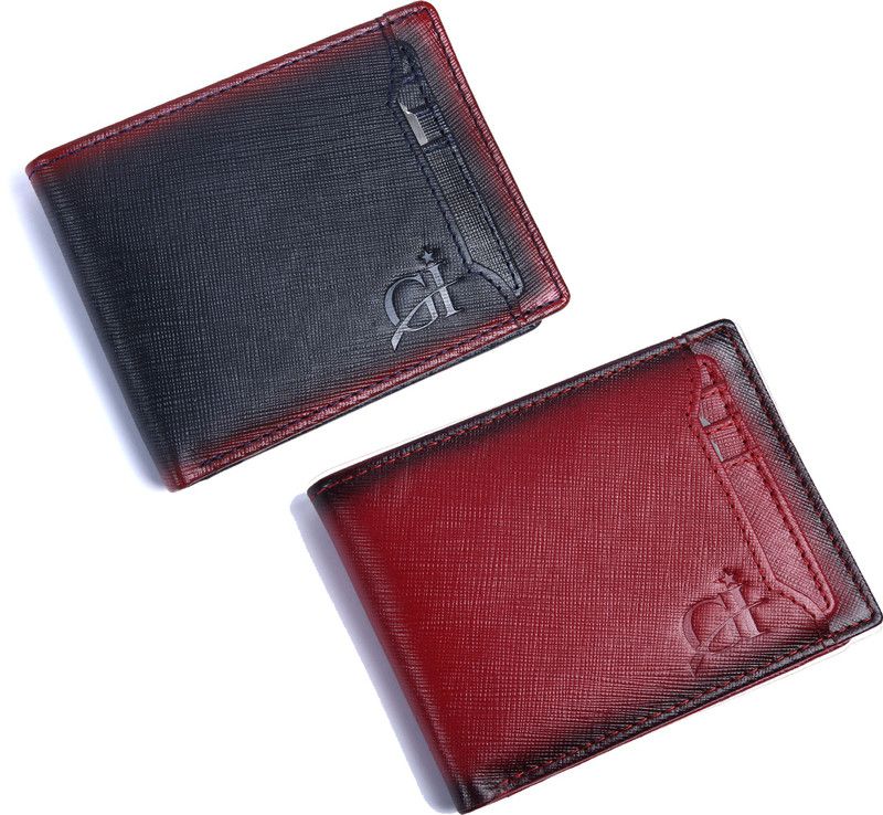 Men Formal, Evening/Party, Ethnic, Travel Red, Black Genuine Leather Wallet - Regular Size  (4 Card Slots, Pack of 2)