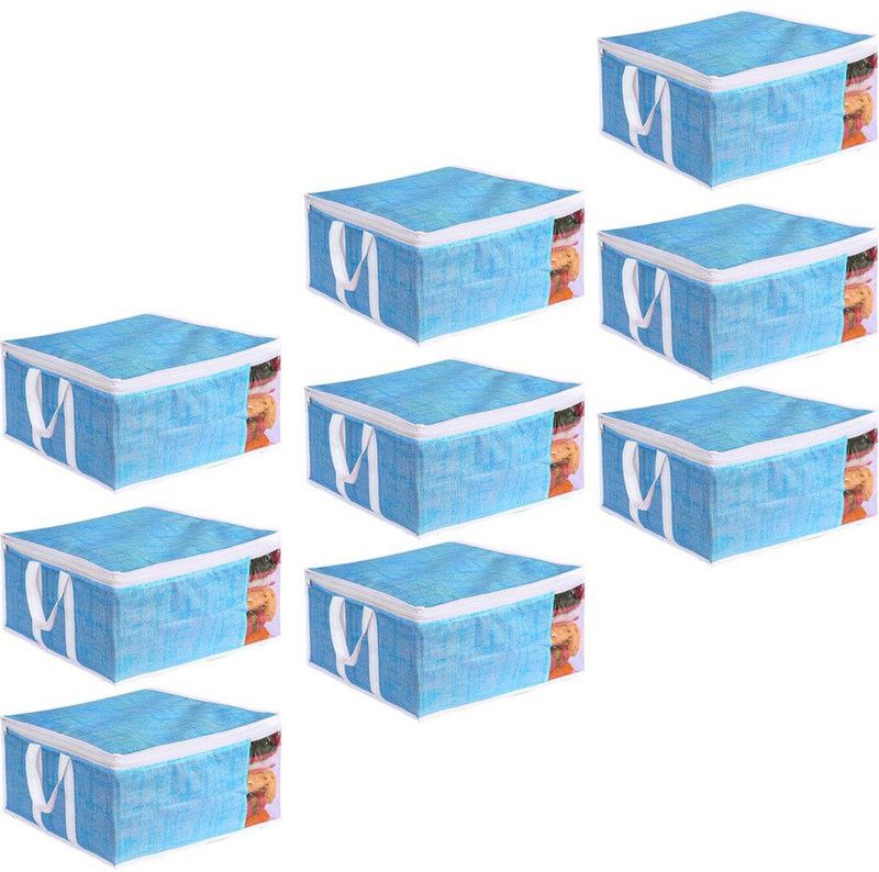 PrettyKrafts Saree orgonizer Non Woven Fabric Saree Cover, Clothes Storage Bag, Transparent Window shopsy_F1559_JuteBluek9_PK  (Blue)