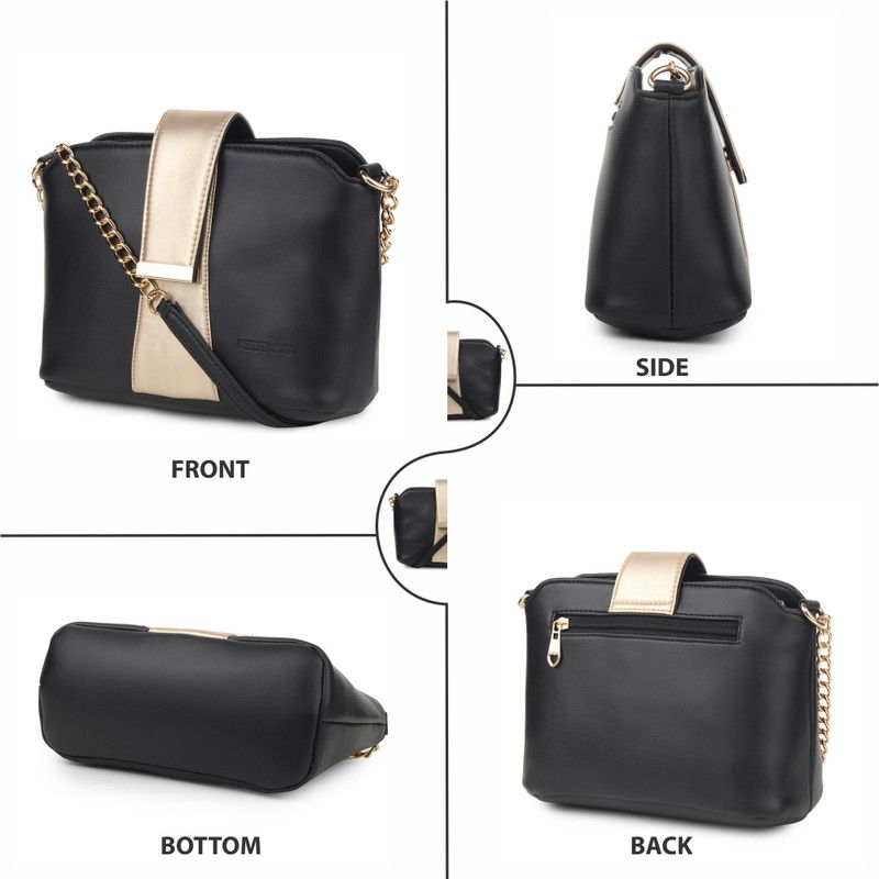 Gold, Black Women Sling Bag - Medium