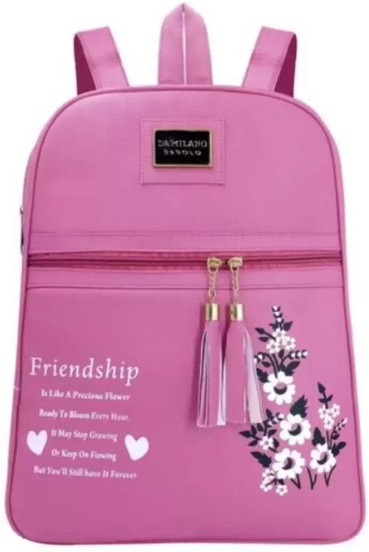 Small 10 L Backpack PU Trendy Casual Backpack Bags For Women Pack Of 1  (Pink)