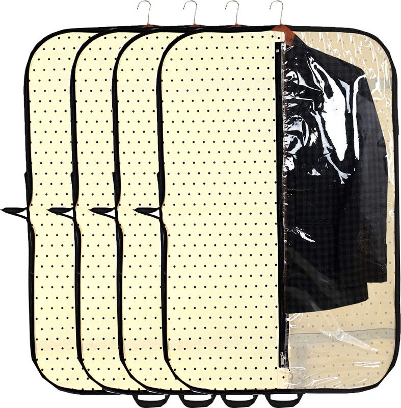 Ganpati Bags Designer Polka Dots Printed 4 Pieces Foldable Non Woven Men's Coat Blazer Cover (Ivory GB-32  (Ivory)