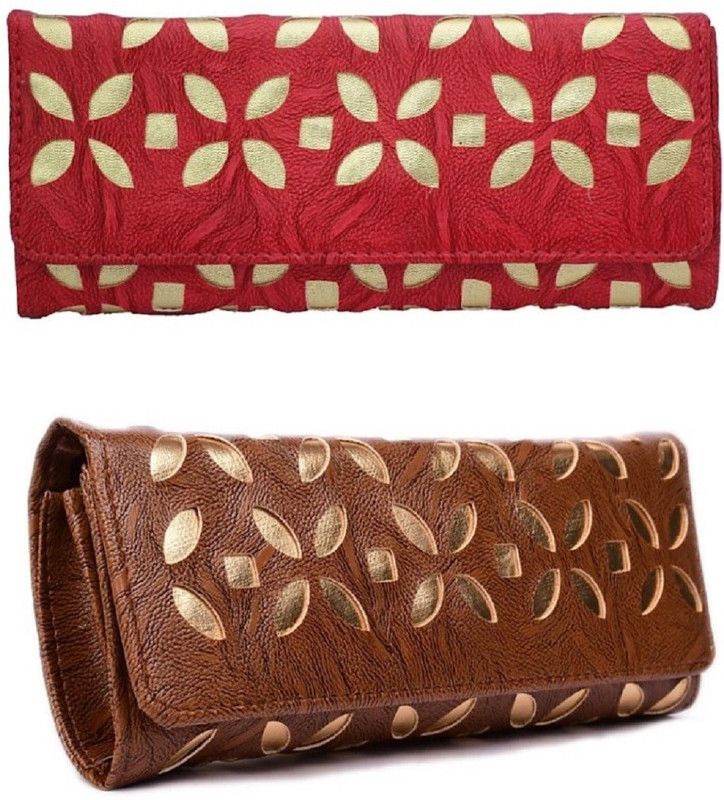 Casual Brown, Red Clutch - Regular Size  (Pack of: 2)