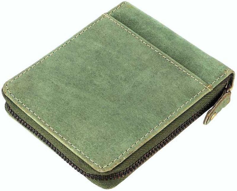 Men Green Genuine Leather Wallet - Regular Size  (6 Card Slots)