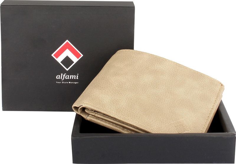 Men Beige Artificial Leather Wallet - Mini  (10 Card Slots)
