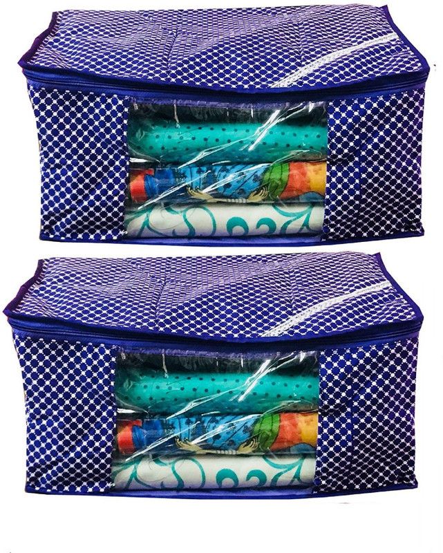 HOMMBAY Cloth Organizer for Wardrobe Living Box - Storage Boxes for Clothes, Saree Cover Storage Bag (Pack of 2)  (Blue)