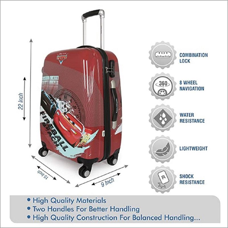 Medium Check-in Suitcase (60 cm) - HD Cars Red Polycarbonate Kids Hard Luggage Trolley Bag - Red