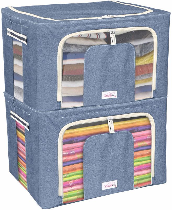 BlushBEES Living Box - Wardrobe Organizer, Cloth Storage Bags with Zip - 66 Litre, Pack of 2, Cowboy Blue  (Blue)