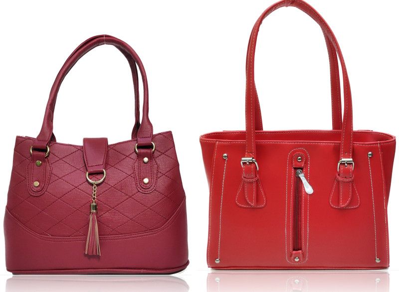 Women Red, Maroon Hand-held Bag - Extra Spacious  (Pack of: 2)