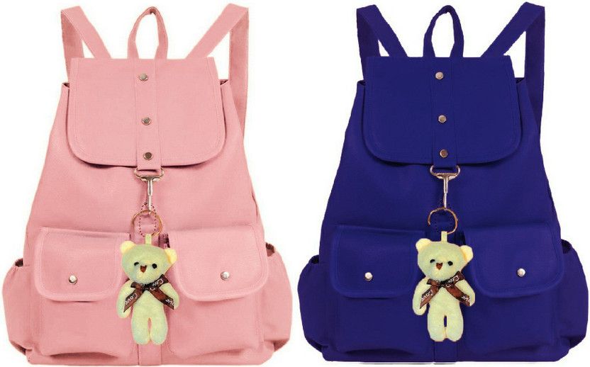 Small 8 L Backpack Latest new Trend Attech With Teddy Women Pu Leather Office Backpack School Bag Student Backpack Women Travel Bag Collage Bag Tution Bag Casual Bag  (Pink, Blue)