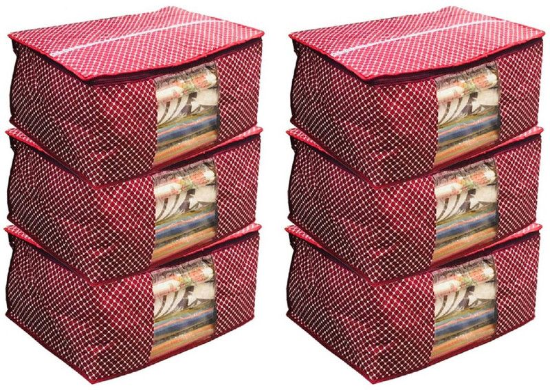 KUBER INDUSTRIES Designer Cotton Quilted Saree Cover Set of 6 Pcs CottonSCSqlt004  (Maroon)