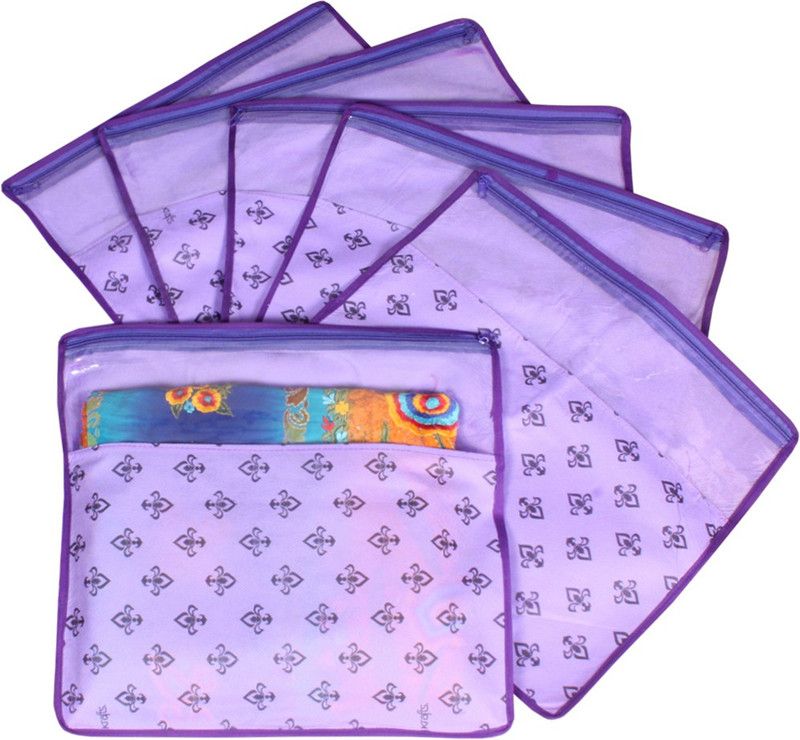 PrettyKrafts Saree orgonizer Single Saree Covers, Printed Design, Foldable Wardrobe Organizer shopsy_F1287_Purple6  (Purple)