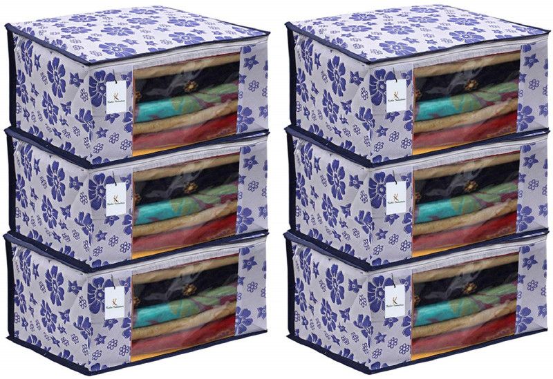 KUBER INDUSTRIES Floral 6 Piece Non Woven Saree Cover Set, Royal Blue ,CTKNEW179 CTKNEW0179  (Royal Blue)