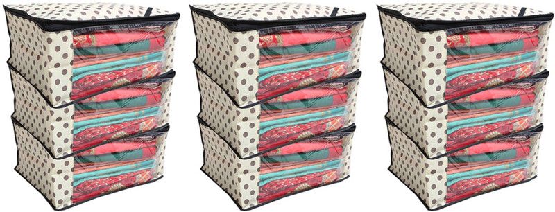 KUBER INDUSTRIES Designer " Non Woven Polka Dots Designer Saree Cover Set of 9 Pcs (Ivory) " NONWOVENNWSC31  (Ivory)