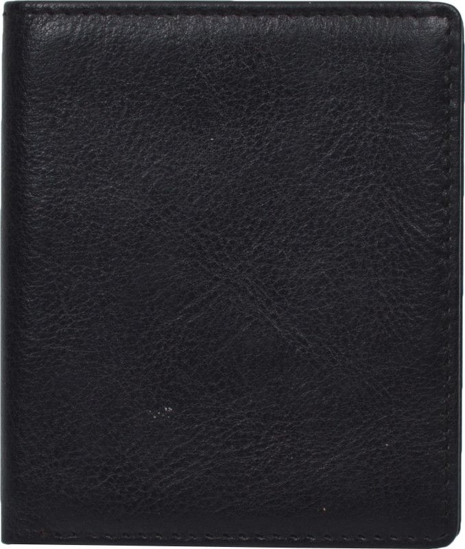 Men Black Genuine Leather Wallet - Mini  (6 Card Slots)