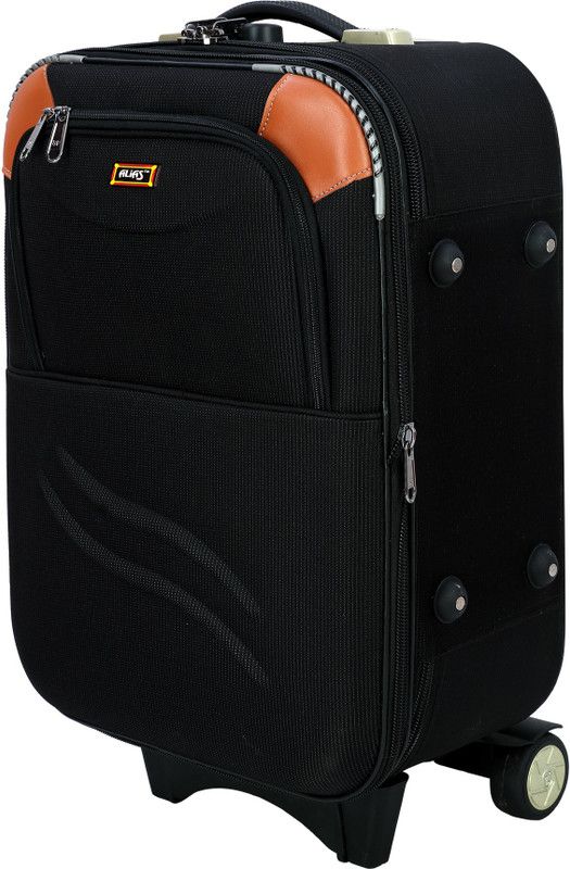 Small Cabin Suitcase (20 inch) - Small Trendy Ultra Lightweight | Ergonomic Polyester | Carry On 2 Wheel Spinner - Black