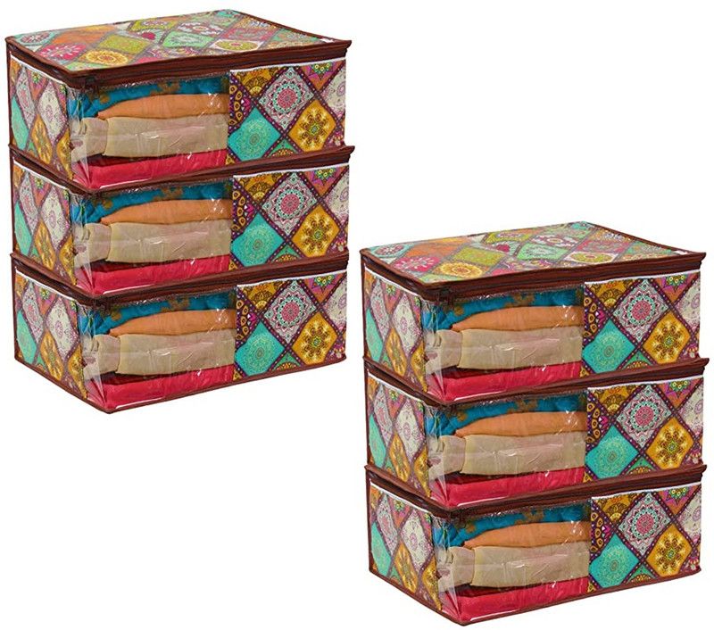 PrettyKrafts Saree orgonizer Saree Storage Bag With Zip, Wardrobe Organiser, Clothes Cover & Storage shopsy_F1284_DL_Multi_Check6_PK  (Multicolor)