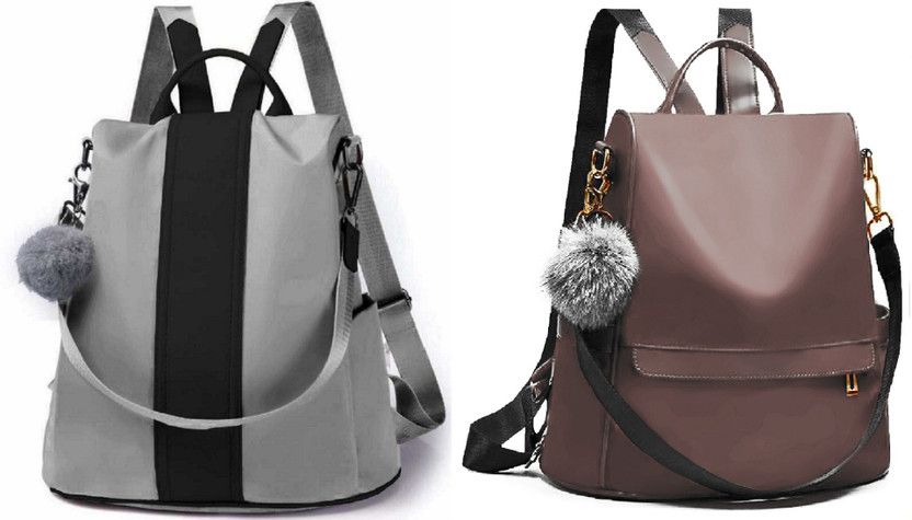 Small 10 L Backpack Lettest New Pompom Style Pu Leather Trendy Backpack Used For Women & Girls Backpack School Bag Student Backpack Women Travel bag Tution Bag office Bag Collage Backpack  (Grey, Beige)