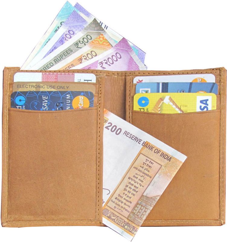 Men Casual Beige Genuine Leather Wallet - Regular Size  (8 Card Slots)