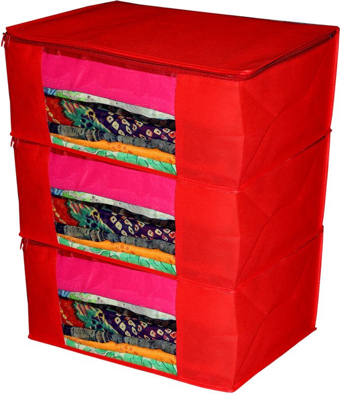 PINKCART designer Cloths organizer saree cover storage bags pack of 3 red saree cover  (Red)