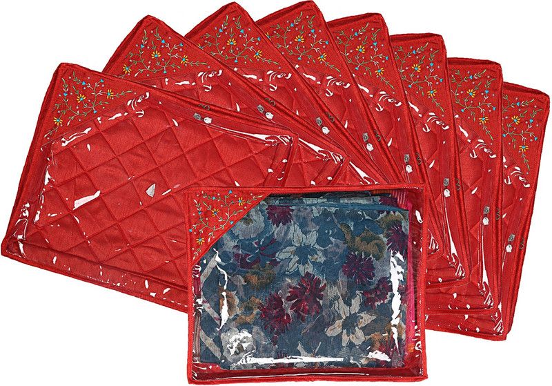 KUBER INDUSTRIES Embroidry Design Silk 9 Pieces Single Packing Saree Cover (Red) -CTLTC10603 CTLTC010603  (Red)