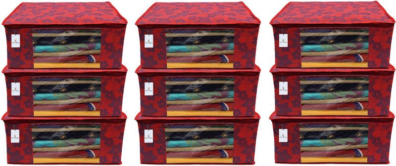 KUBER INDUSTRIES Metalic Flower 9 Piece Non Woven Saree Cover Set, Red,7 Inches Height CTKNEW0309  (Red)