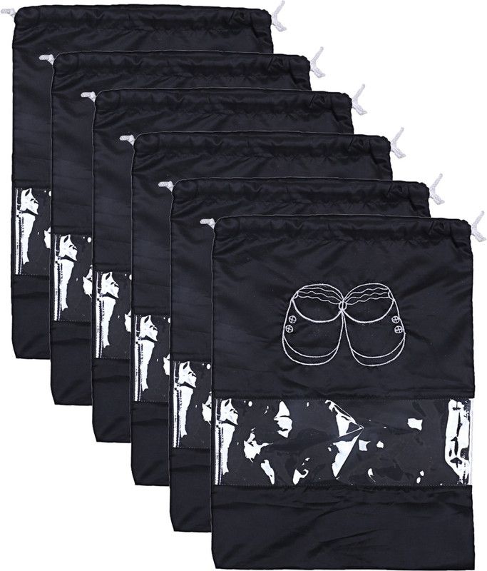 KUBER INDUSTRIES Shoe Printed Parachute Waterproof 6 Pieces Shoe Cover/Shoe beg (Black)-CTKTC13393 CTKTC013393  (Black)