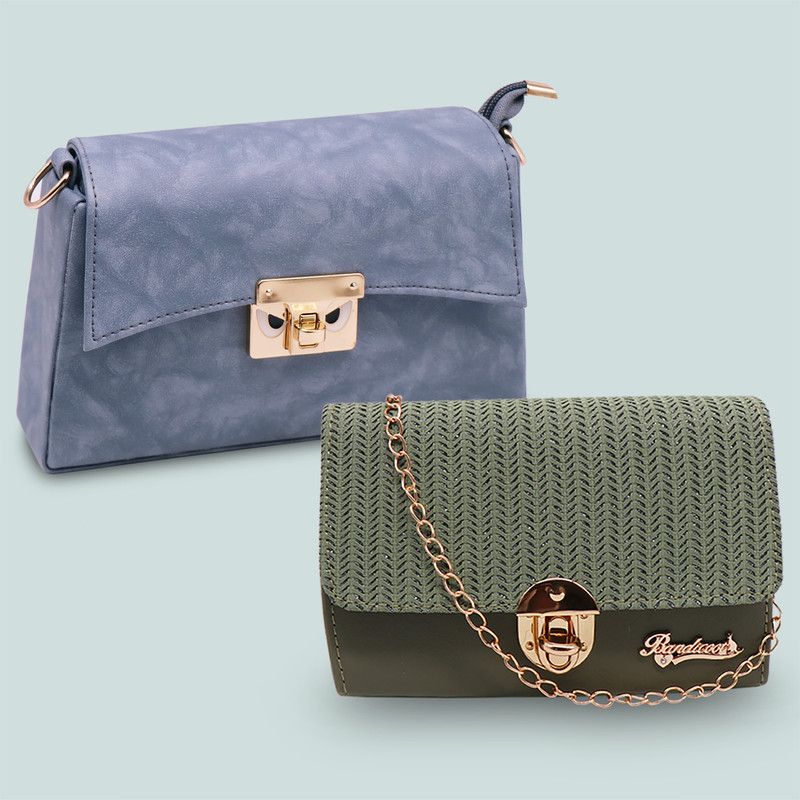 Blue, Green Women Sling Bag  (Pack of 2)