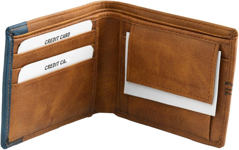 Men Evening/Party, Travel, Casual, Formal, Trendy Tan, Blue Artificial Leather Wallet - Regular Size  (3 Card Slots)