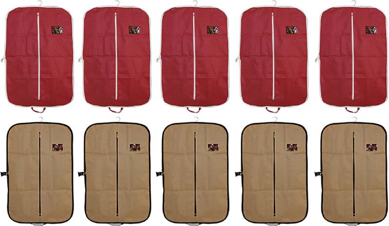 KUBER INDUSTRIES Coat cover 10 Pieces Foldable Non Woven Coat/Blazer Cover (Maroon & Brown) CTKTC02466  (Multicolor)