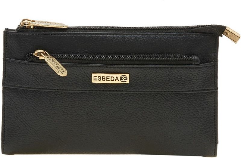 Women Black Artificial Leather Wallet - Mini  (14 Card Slots)