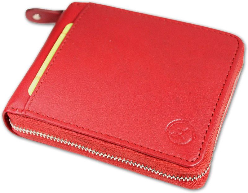 Men Red Genuine Leather Wallet - Mini  (5 Card Slots)