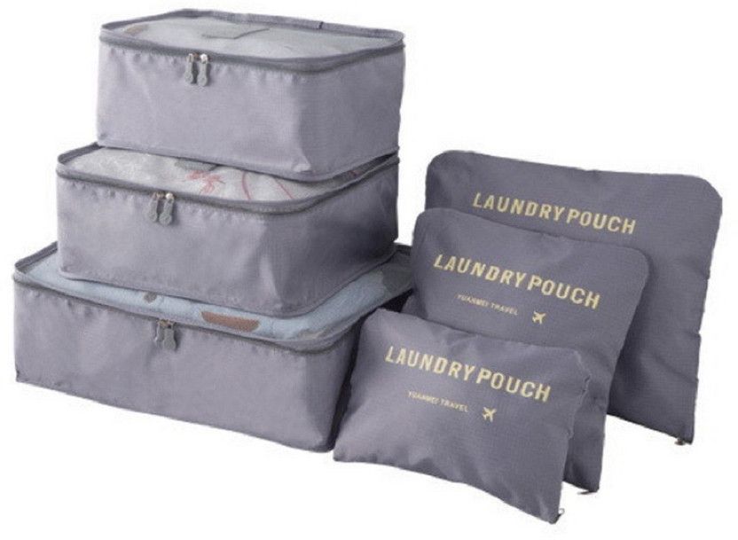 6Pcs Travel Storage Bags Clothes Packing Cubes Luggage Organizer Pouch Small Travel Bag - Standard  (Grey)