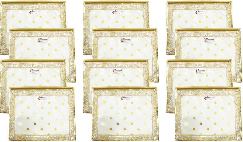 Shree Shyam Products Golden Lace Border Polka Dot Transparent Single Saree Cover Set of 12 PCS Capacity of 1 Saree (SS-313_GOLD_12 PCS)  (Gold)
