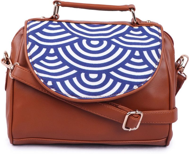 Tan, Blue Women Sling Bag - Medium