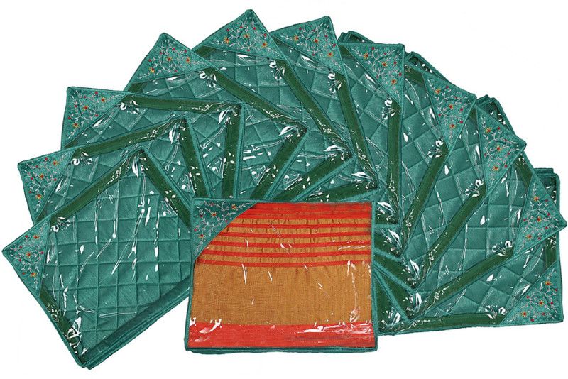 KUBER INDUSTRIES Embroidry Design Silk 12 Pieces Single Packing Saree Cover (Green) -CTLTC10610 CTLTC010610  (Green)