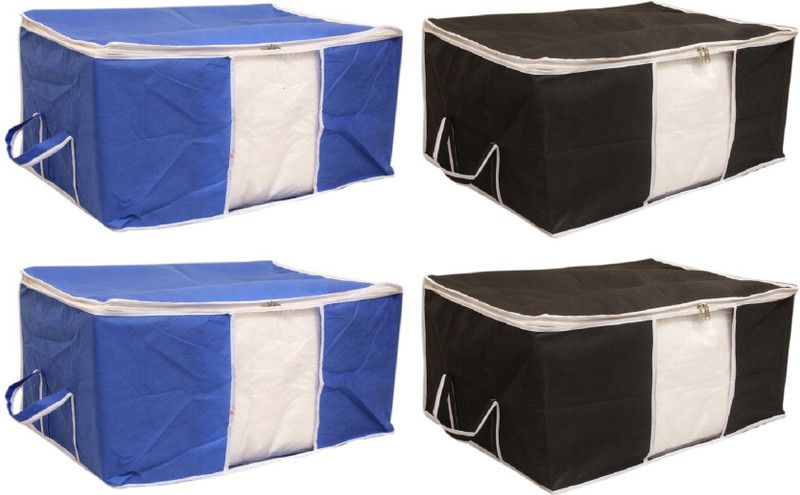Tagve Extra Large Size Traveller Organiser, Non Woven Fabric Organiser Saree cover, Saree Bag Jumbo Black & Blue - Pack of 4  (Black, Blue)