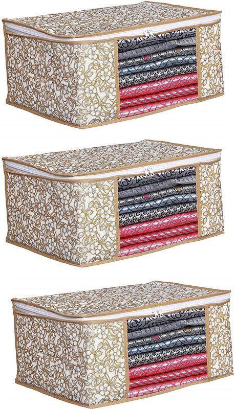 Rowing Saree Cover Non Woven Fabric Saree Cover with zip Clothes For Saree Set with Transparent Window  (Brown)
